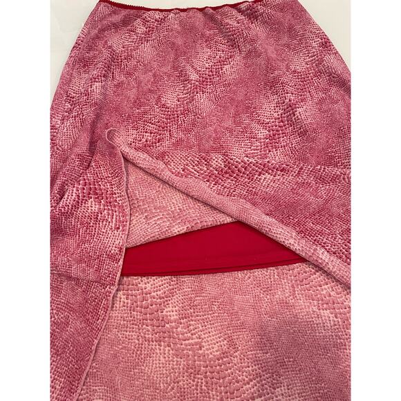 Vintage Y2K Knee Length Snake Print Skirt Pink Lined Size L Elastic Waist - Picture 3 of 6